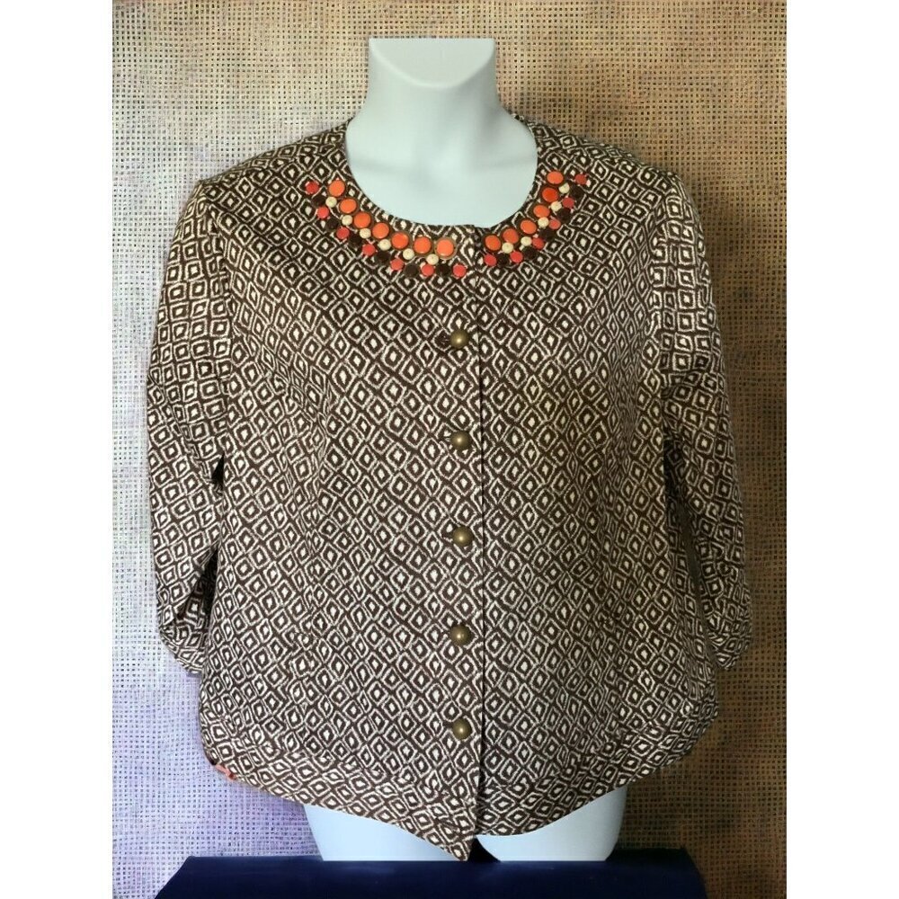 Ruby Rd Brown Diamond Pattern Cotton Blend Embell… - image 5